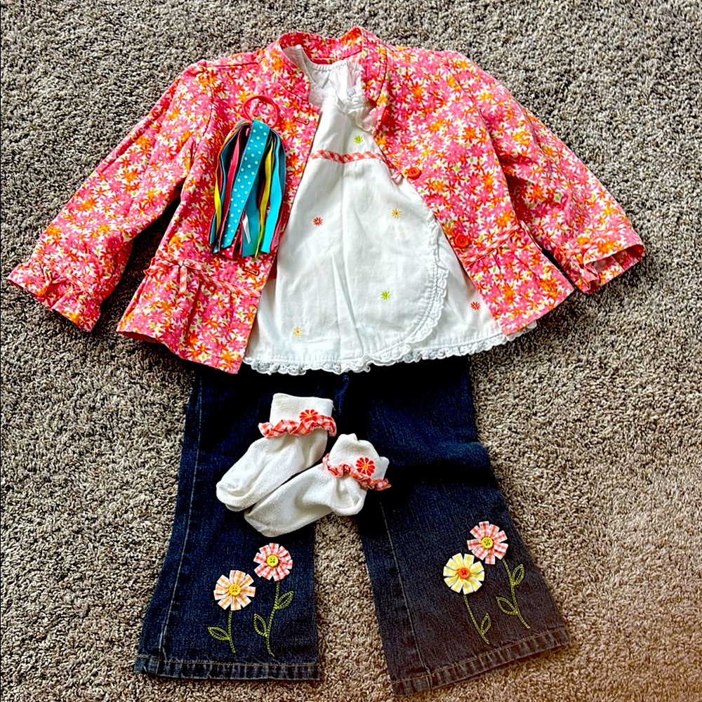 Vintage Gymboree Freshly Picked Floral Jacket and Denim Set lot